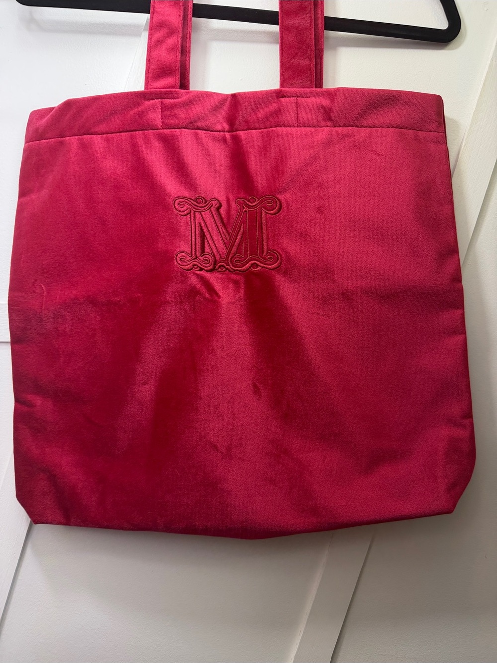 MaxMara Red Velvet Tote Bag with Monogram